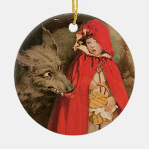 Vintage Little Red Riding Hood and Big Bad Wolf Ceramic Tree Decoration