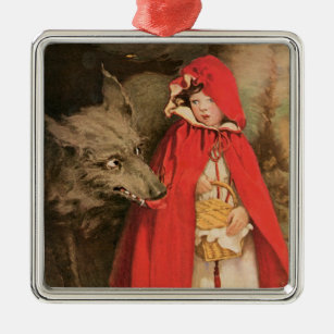 Vintage Little Red Riding Hood and Big Bad Wolf Metal Tree Decoration