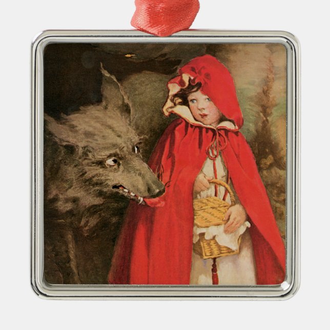 Vintage Little Red Riding Hood and Big Bad Wolf Metal Tree Decoration (Front)