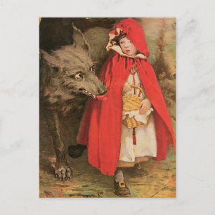 Vintage Little Red Riding Hood and Big Bad Wolf Postcard