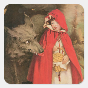 Vintage Little Red Riding Hood and Big Bad Wolf Square Sticker