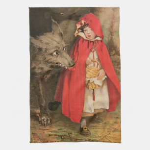 Vintage Little Red Riding Hood and Big Bad Wolf Tea Towel