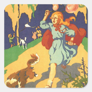Vintage Little Red Riding Hood at a Birthday Party Square Sticker