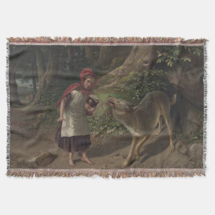 Vintage Little Red Riding Hood Fairy Tale Art Throw Blanket