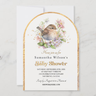 Vintage Little Sparrow Floral Spring Baby Shower Invitation