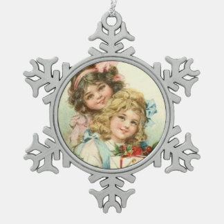 Vintage Little Victorian Girls Snowflake Ornament