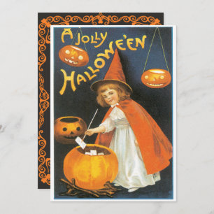 Vintage Little Witch Boiling Trouble Halloween Invitation