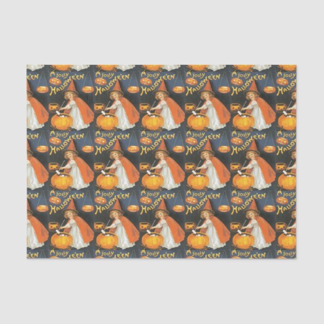 Vintage Little Witch Boiling Trouble Tissue Paper (Front)