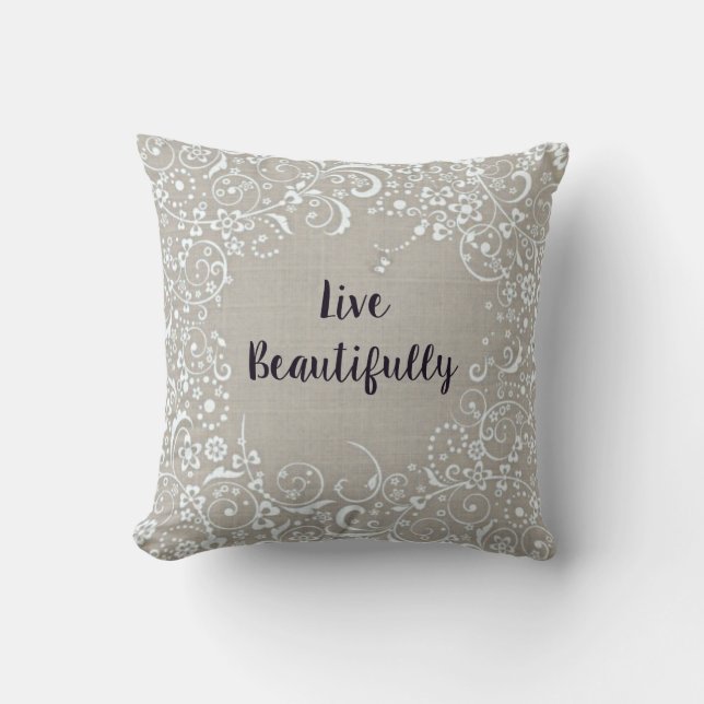 Vintage Live Beautifully Linen-Look Cotton Pillow (Front)