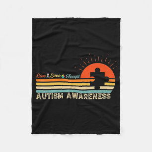 Vintage Live Love Accept Autism Puzzle Autism Awar Fleece Blanket