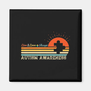 Vintage Live Love Accept Autism Puzzle Autism Awar Magnet
