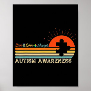 Vintage Live Love Accept Autism Puzzle Autism Awar Poster