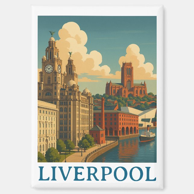 Vintage Liverpool England Travel City View Magnet (Front)
