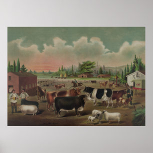 Vintage Livestock Farm Painting (1887) Poster