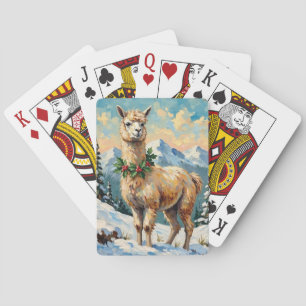 Vintage Llama in Snowy Christmas Meadow Playing Cards