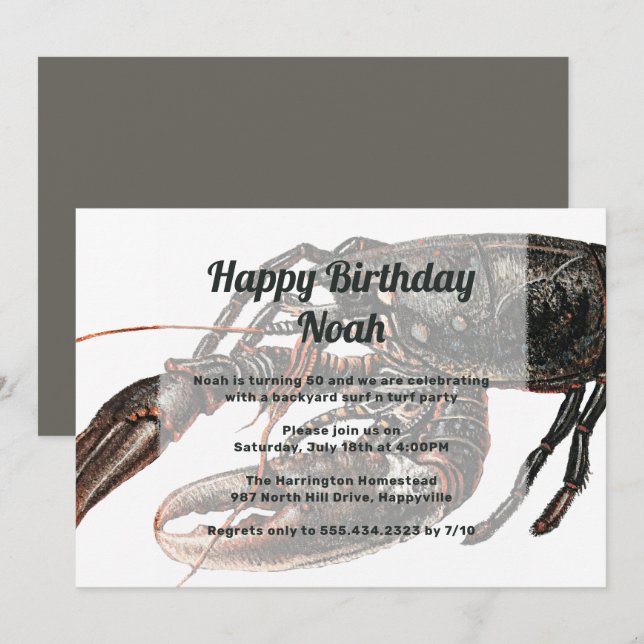 Vintage Lobster Art Birthday Party Invitation (Front/Back)