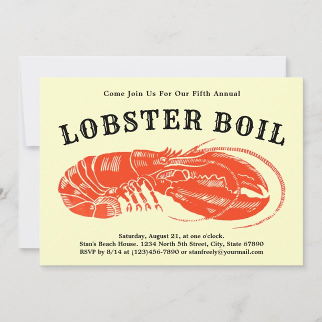 Vintage Lobster Boil or Bake Invitation Template (Front)