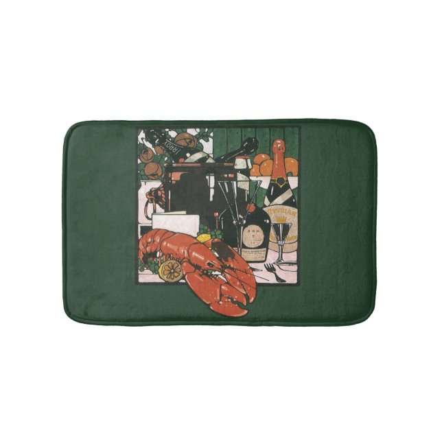 Vintage Lobster Champagne, Fancy Elegant Party Bath Mat (Front)
