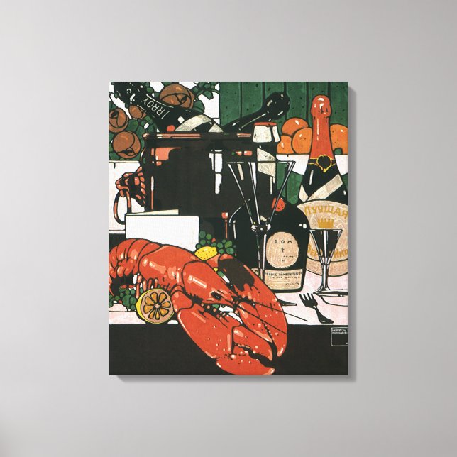 Vintage Lobster Champagne; Fancy Elegant Party Canvas Print (Front)