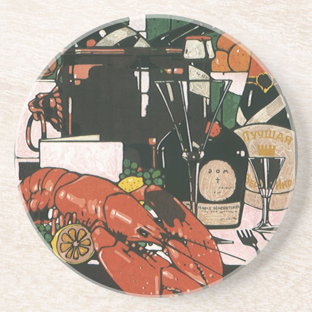 Vintage Lobster Champagne; Fancy Elegant Party Coaster (Front)