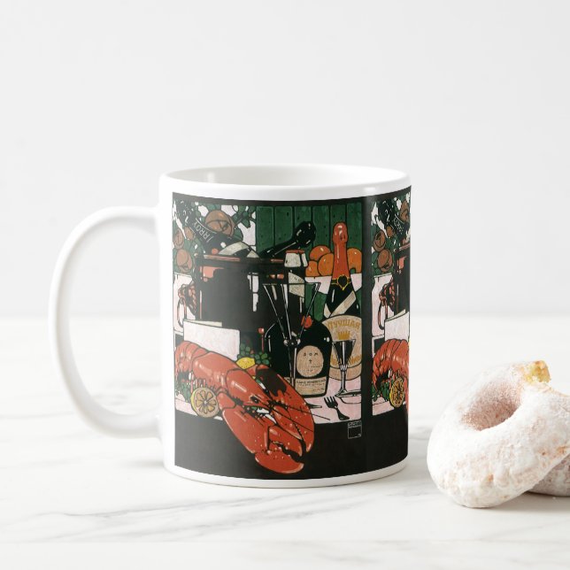 Vintage Lobster Champagne; Fancy Elegant Party Coffee Mug (With Donut)