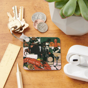 Vintage Lobster Champagne; Fancy Elegant Party Key Ring