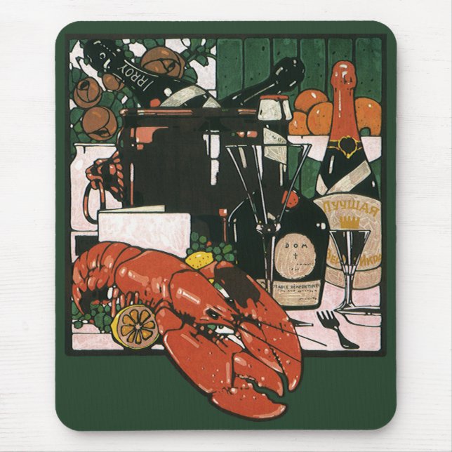 Vintage Lobster Champagne; Fancy Elegant Party Mouse Mat (Front)