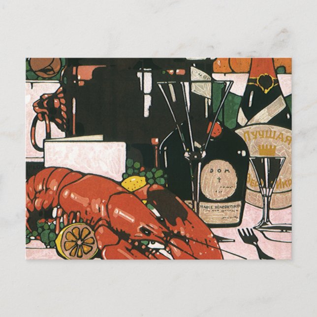 Vintage Lobster Champagne; Fancy Elegant Party Postcard (Front)