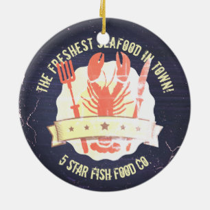 vintage lobster fork knife chalkboard Christmas Ceramic Tree Decoration