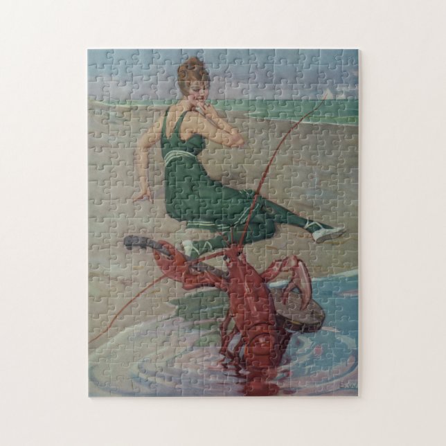Vintage Lobster Guitar Serenade Illustration 1914 Jigsaw Puzzle (Vertical)