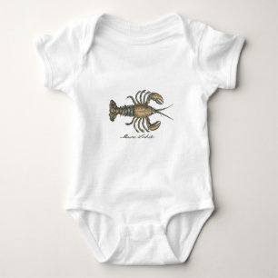 Vintage Lobster Illustration: Coastal Damask Baby Bodysuit