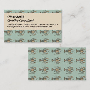 Vintage Lobster Illustration: Coastal Damask Business Card