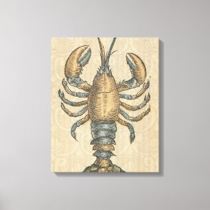 Vintage Lobster Illustration: Coastal Damask Canvas Print