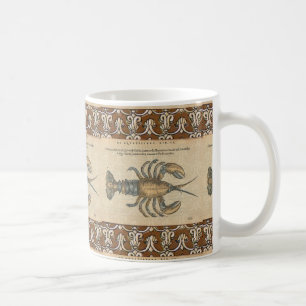 Vintage Lobster Illustration: Coastal Damask Coffee Mug