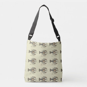 Vintage Lobster Illustration: Coastal Damask Crossbody Bag