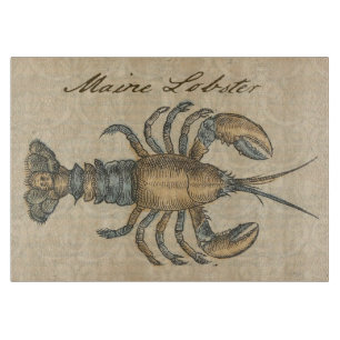 Vintage Lobster Illustration: Coastal Damask Cutting Board