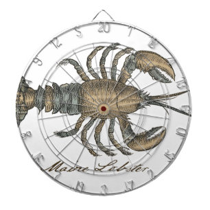 Vintage Lobster Illustration: Coastal Damask Dartboard