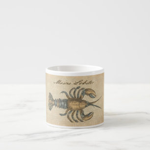 Vintage Lobster Illustration: Coastal Damask Espresso Cup