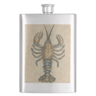 Vintage Lobster Illustration: Coastal Damask Hip Flask