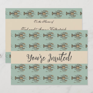 Vintage Lobster Illustration: Coastal Damask Invitation