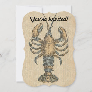 Vintage Lobster Illustration: Coastal Damask Invitation