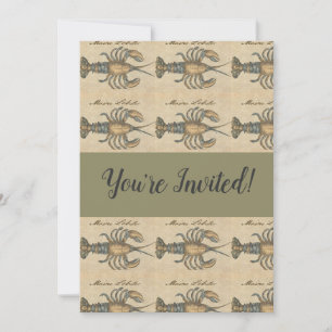 Vintage Lobster Illustration: Coastal Damask Invitation