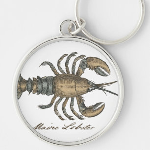 Vintage Lobster Illustration: Coastal Damask Key Ring