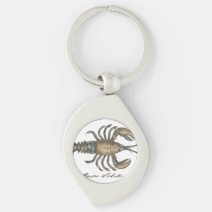 Vintage Lobster Illustration: Coastal Damask  Key Ring
