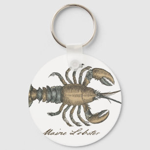 Vintage Lobster Illustration: Coastal Damask Key Ring