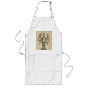 Vintage Lobster Illustration: Coastal Damask Long Apron