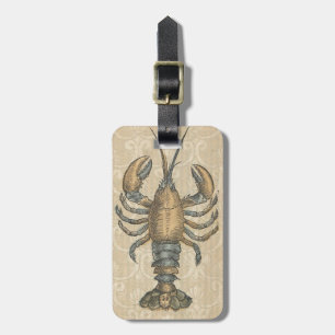 Vintage Lobster Illustration: Coastal Damask Luggage Tag