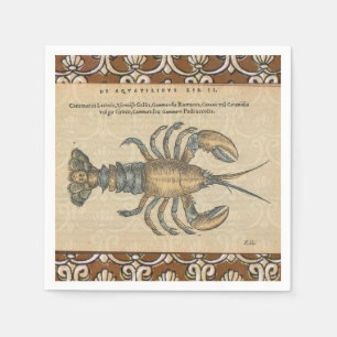 Vintage Lobster Illustration: Coastal Damask  Napkin