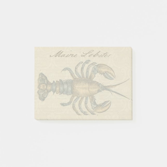 Vintage Lobster Illustration: Coastal Damask  Post-it Notes (Front)