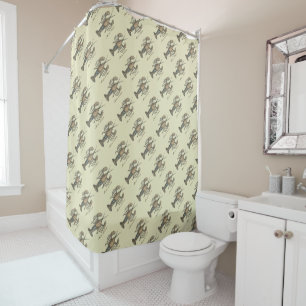 Vintage Lobster Illustration: Coastal Damask  Shower Curtain